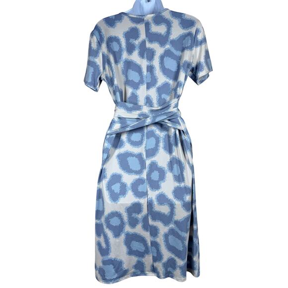 Michael Edwards Blue Animal Print Tie Front Stretch Jersey Dress Women's Large - Picture 4 of 11